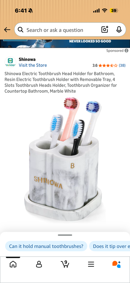 Shinowa Electric Toothbrush Head Holder for Bathroom, Resin Electric Toothbrush Holder with Removable Tray, 4 Slots Toothbrush Heads Holder, Toothbrush Organizer for Countertop Bathroom, Marble White