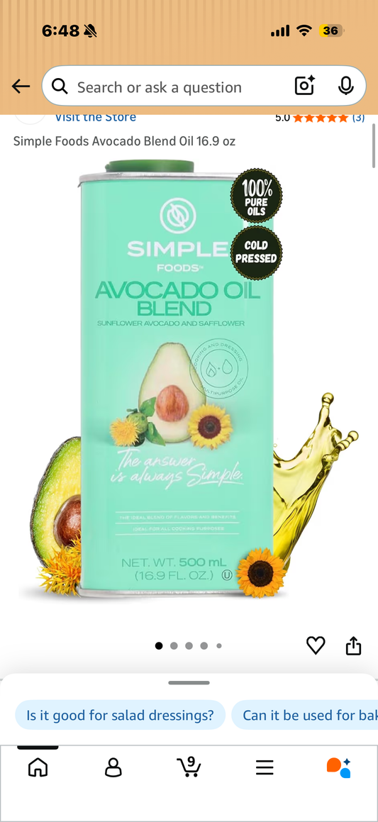 Simple Foods Avocado Blend Oil 16.9 oz BB 05/23/26