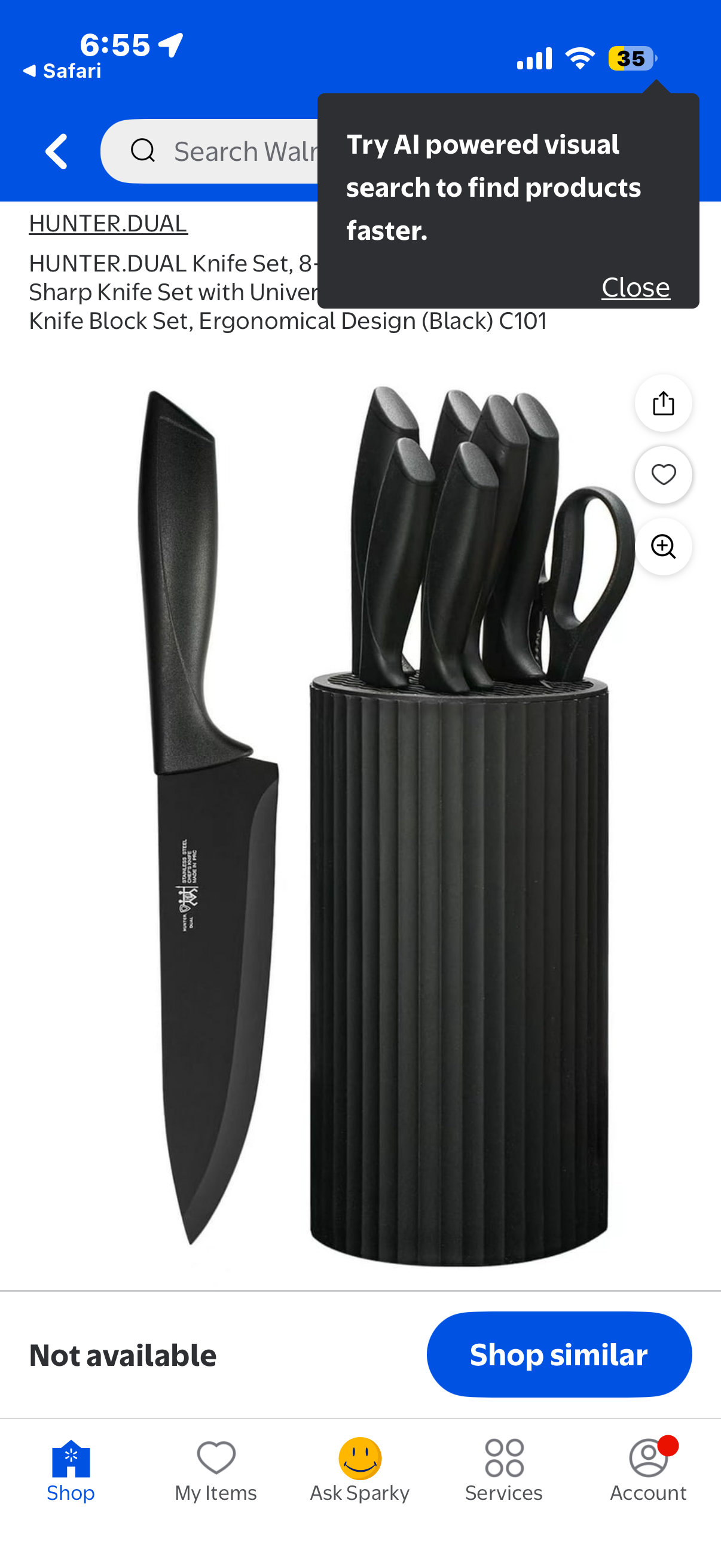 HUNTER.DUAL Knife Set, 8-Piece Kitchen Knife Set for Chef, Sharp Knife Set with Universal Knife Block, Anti-Rust Kitchen Knife Block Set, Ergonomical Design (Black) C101