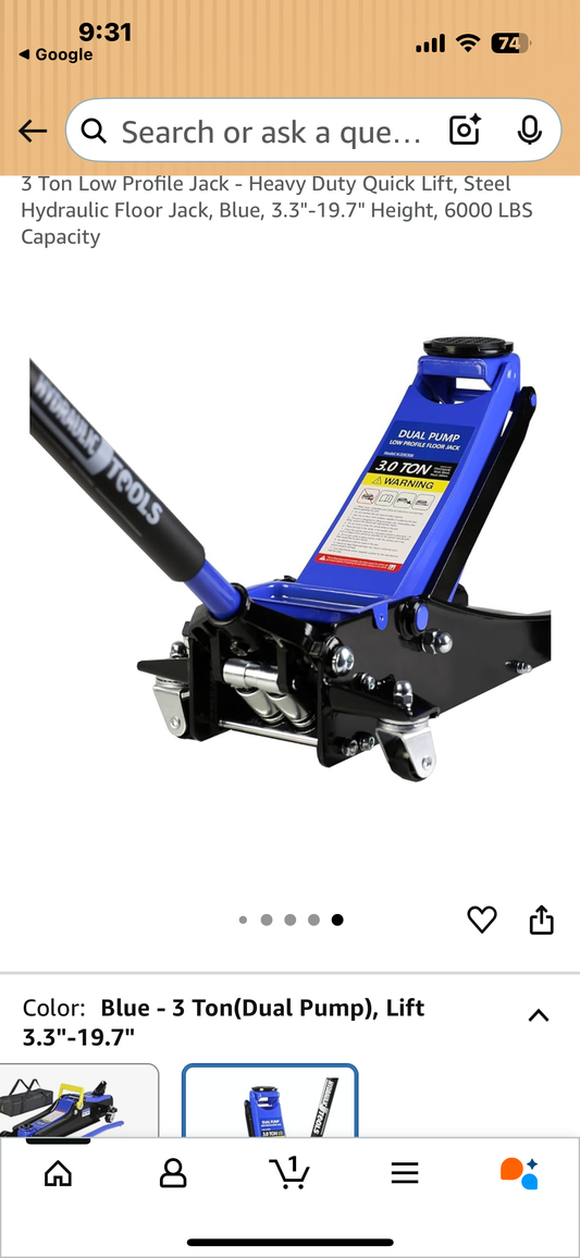 3 Ton Low Profile Jack - Heavy Duty Quick Lift, Steel Hydraulic Floor Jack, Blue, 3.3"-19.7" Height, 6000 LBS
Capacity (G868)