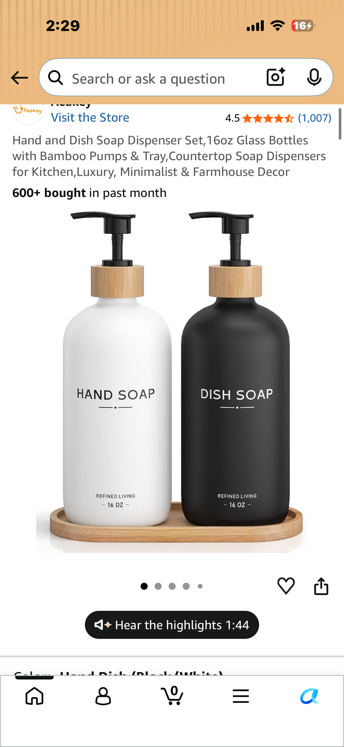Hand and Dish Soap Dispenser Set,16oz Glass Bottles with Bamboo Pumps & Tray,Countertop Soap Dispensers for Kitchen,Luxury, Minimalist & Farmhouse Decor