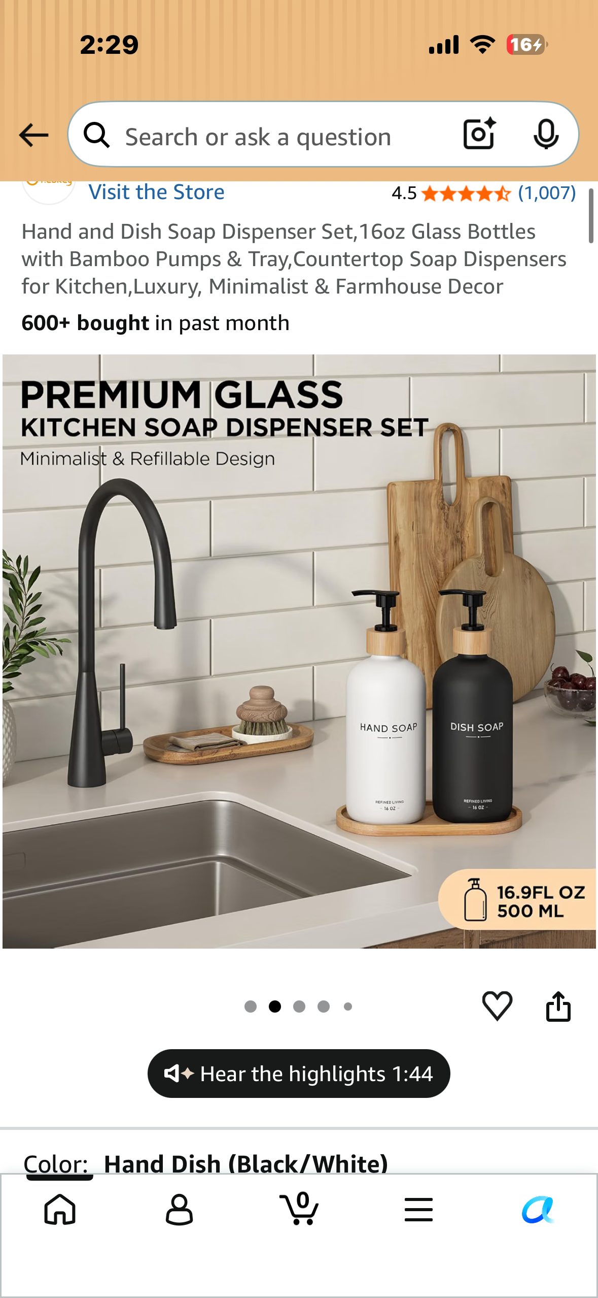 Hand and Dish Soap Dispenser Set,16oz Glass Bottles with Bamboo Pumps & Tray,Countertop Soap Dispensers for Kitchen,Luxury, Minimalist & Farmhouse Decor
