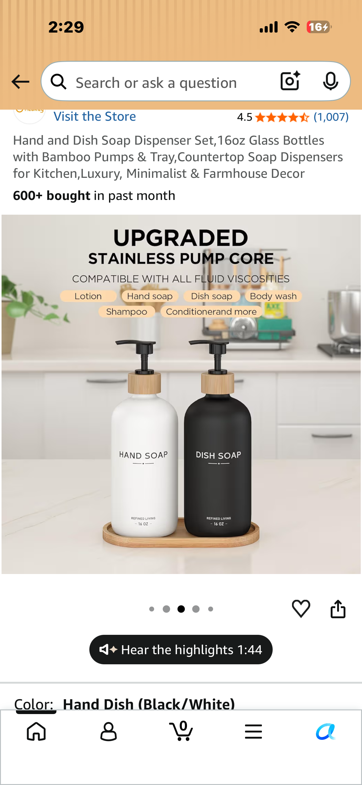 Hand and Dish Soap Dispenser Set,16oz Glass Bottles with Bamboo Pumps & Tray,Countertop Soap Dispensers for Kitchen,Luxury, Minimalist & Farmhouse Decor