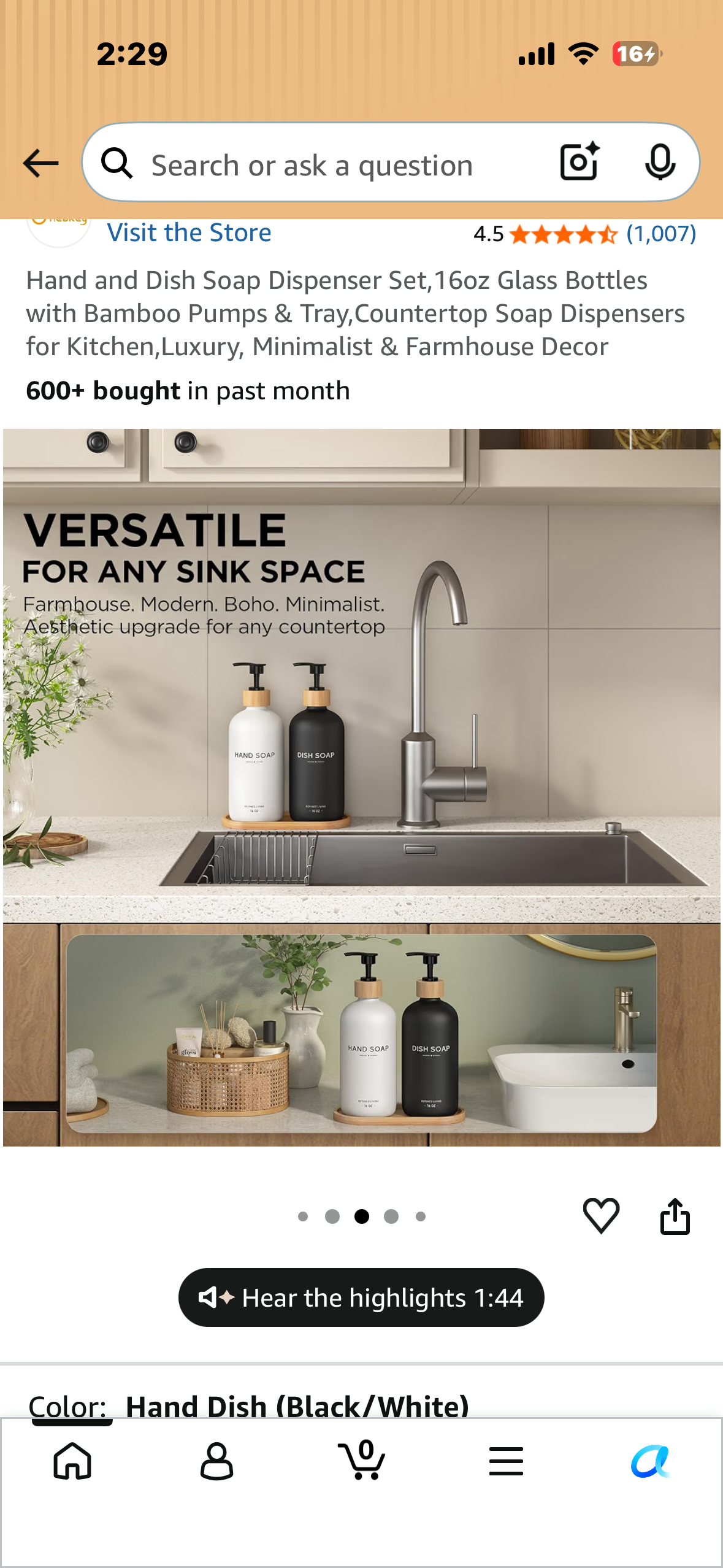 Hand and Dish Soap Dispenser Set,16oz Glass Bottles with Bamboo Pumps & Tray,Countertop Soap Dispensers for Kitchen,Luxury, Minimalist & Farmhouse Decor