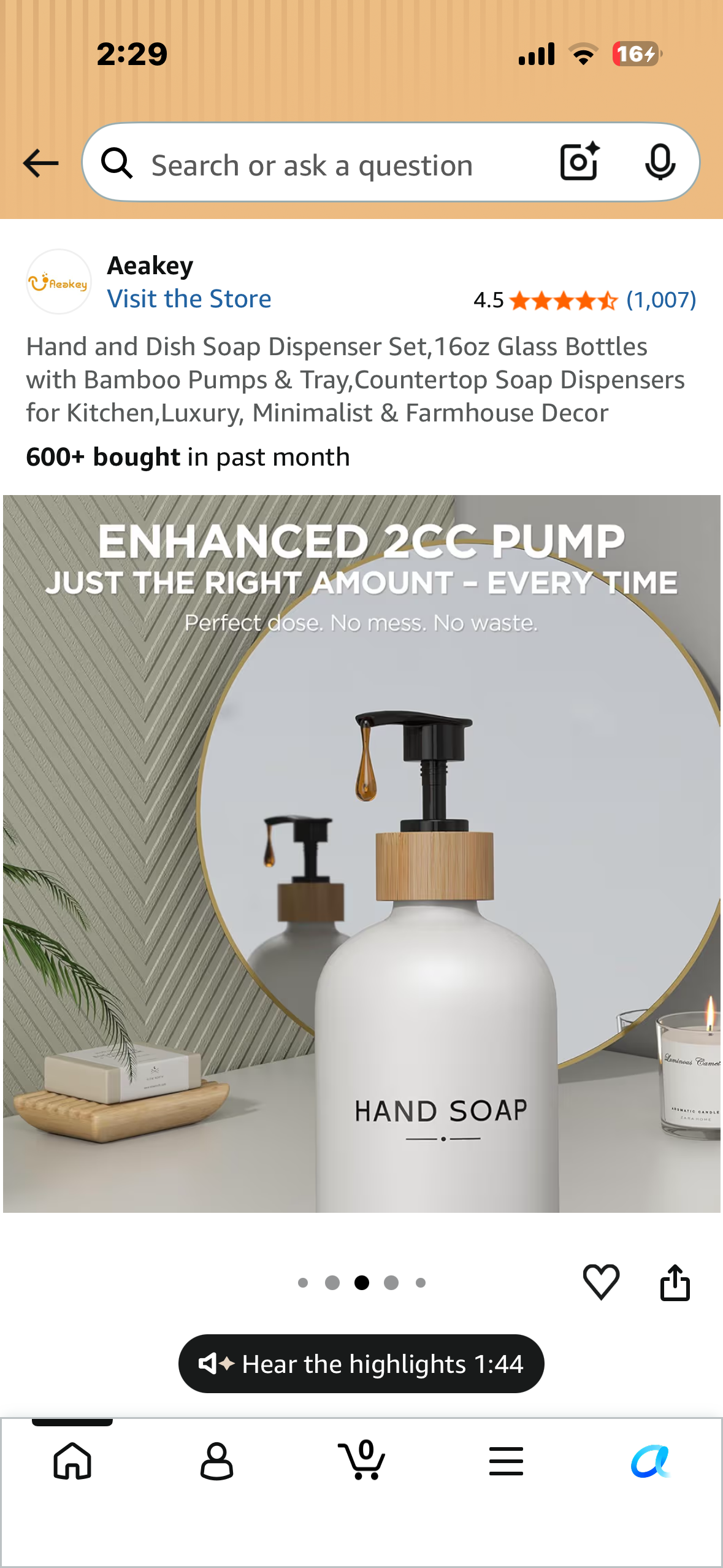 Hand and Dish Soap Dispenser Set,16oz Glass Bottles with Bamboo Pumps & Tray,Countertop Soap Dispensers for Kitchen,Luxury, Minimalist & Farmhouse Decor