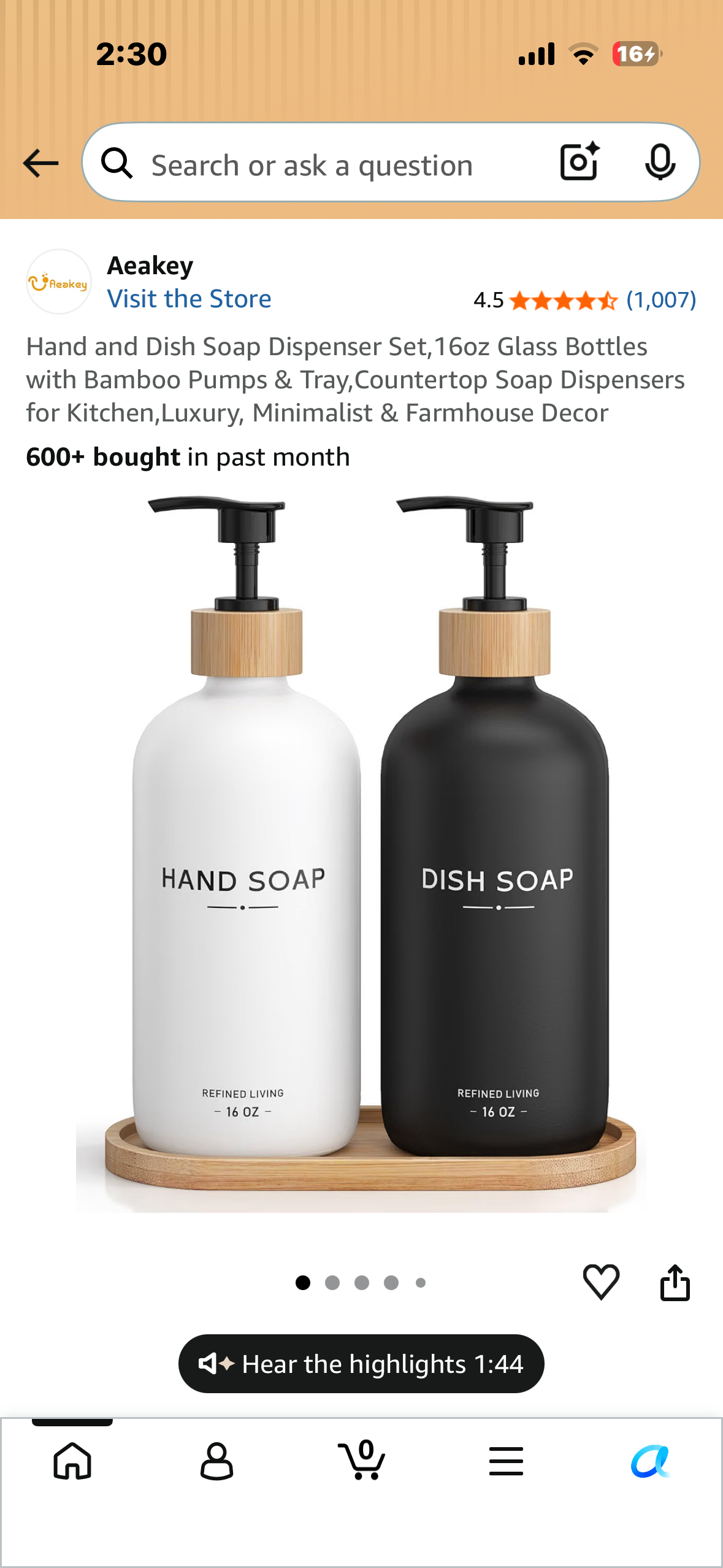Hand and Dish Soap Dispenser Set,16oz Glass Bottles with Bamboo Pumps & Tray,Countertop Soap Dispensers for Kitchen,Luxury, Minimalist & Farmhouse Decor