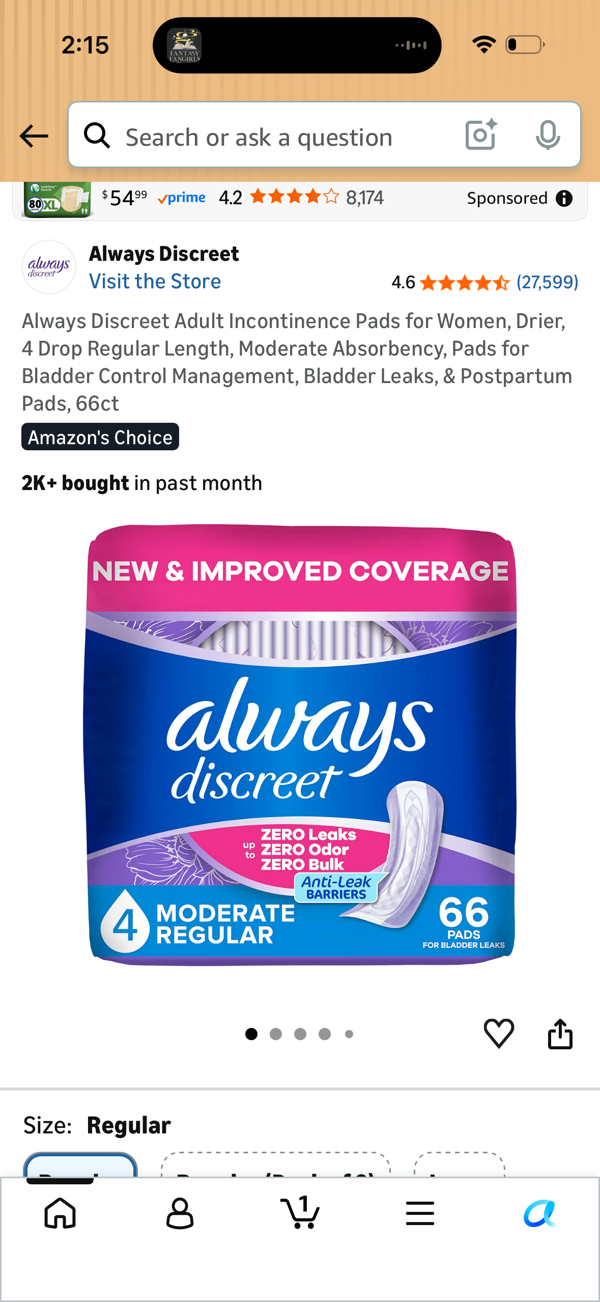 Always Discreet Adult Incontinence Pads for Women, Drier, 4 Drop Regular Length, Moderate Absorbency, Pads for Bladder Control Management, Bladder Leaks, & Postpartum Pads, 66ct