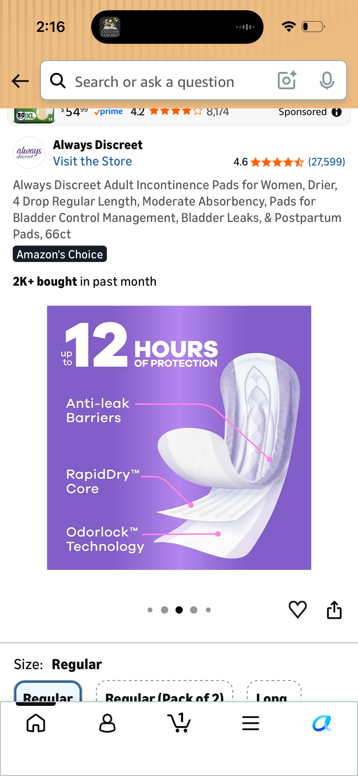 Always Discreet Adult Incontinence Pads for Women, Drier, 4 Drop Regular Length, Moderate Absorbency, Pads for Bladder Control Management, Bladder Leaks, & Postpartum Pads, 66ct