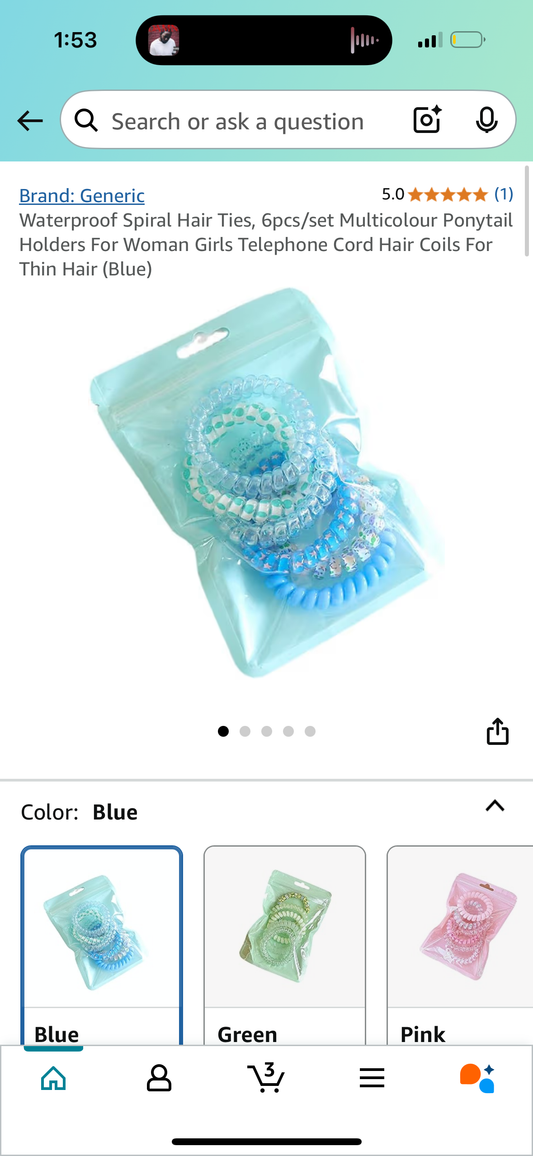 Spiral Hair Ties, 6pcs/set Multicolour Ponytail Holders For Woman Girls Telephone Cord Hair Coils For Thin Hair (Blue)