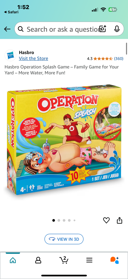 Hasbro Operation Splash Game - Family Game for Your Yard - More Water, More Fun!