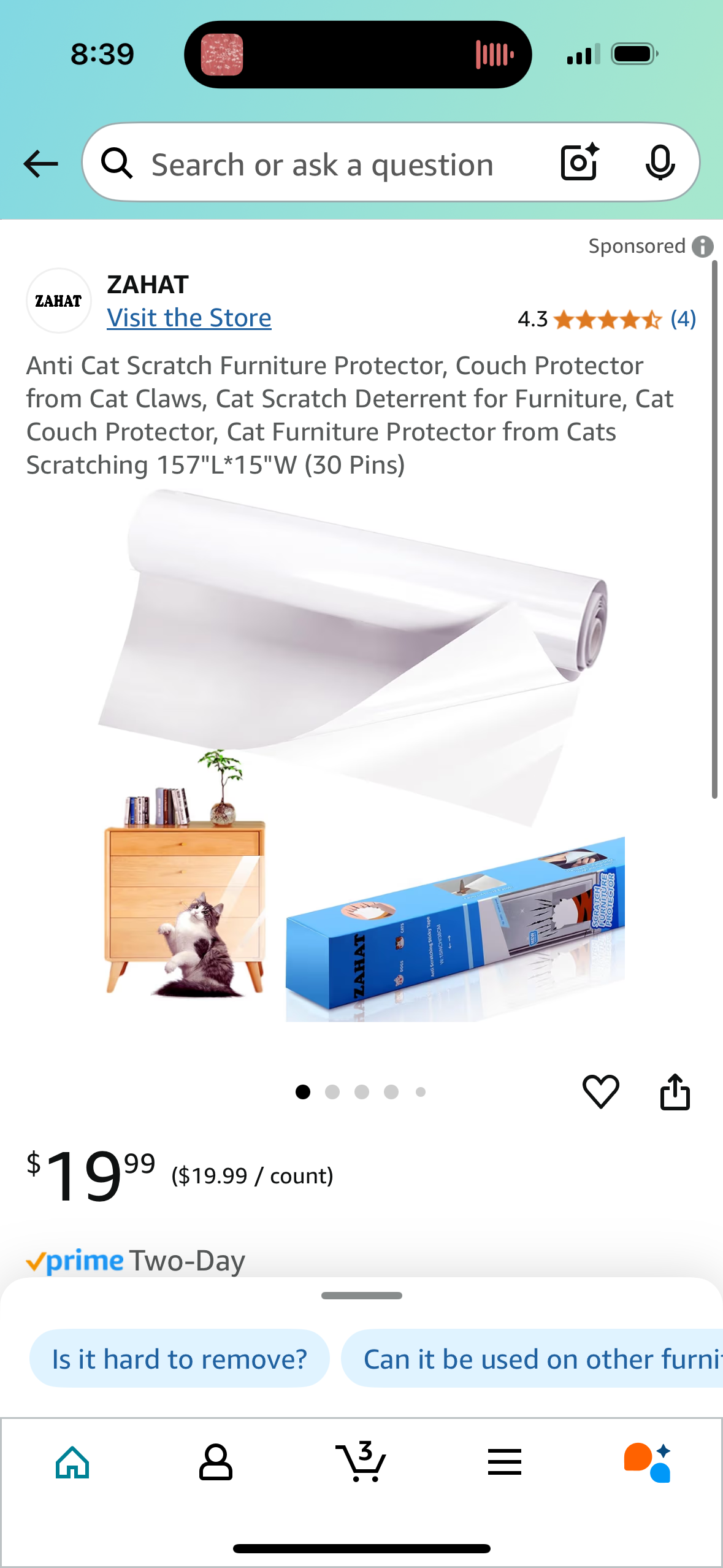 Anti Cat Scratch Furniture Protector, Couch Protector from Cat Claws, Cat Scratch Deterrent for Furniture, Cat Couch Protector, Cat Furniture Protector from Cats Scratching 157"L*15"W (30 Pins)