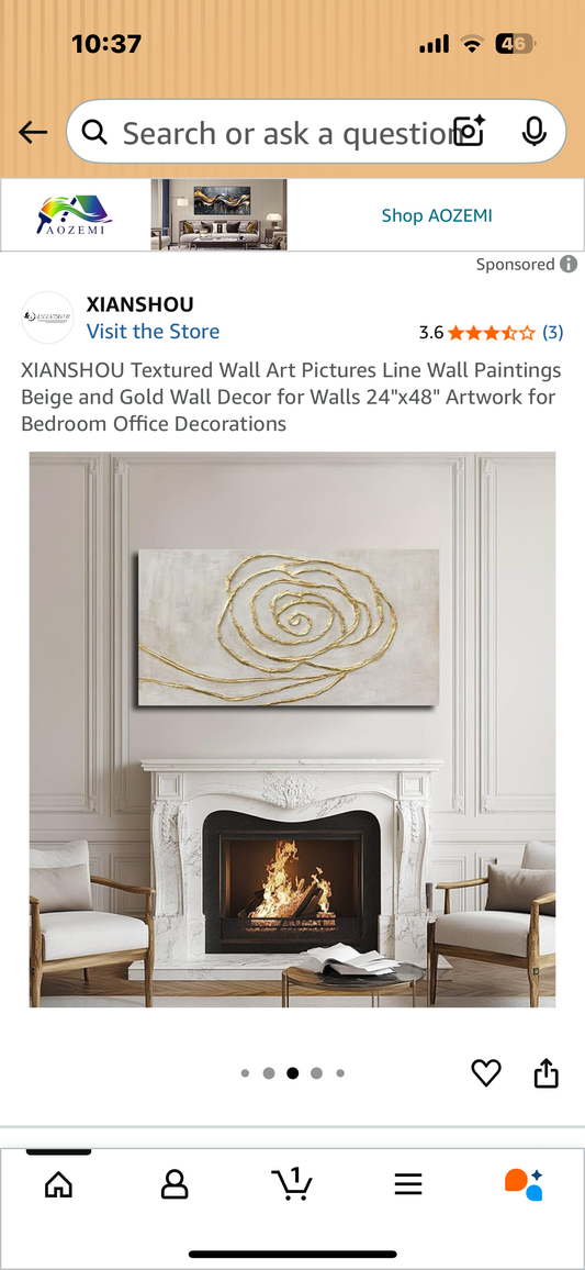 Textured Wall Art Canvas, Beige and Gold Wall Decor, 24"x48" Artwork for Home or Office (L1028)