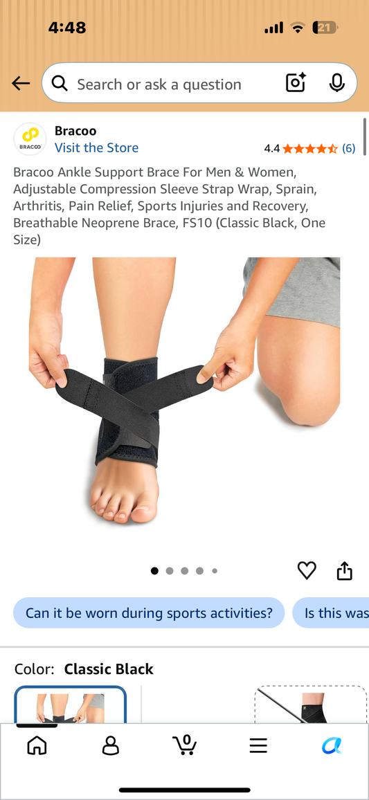 Bracoo Ankle Support Brace For Men & Women, Adjustable Compression Sleeve Strap Wrap, Sprain, Arthritis, Pain Relief, Sports Injuries and Recovery, Breathable Neoprene Brace, FS10 (Classic Gray, One Size)