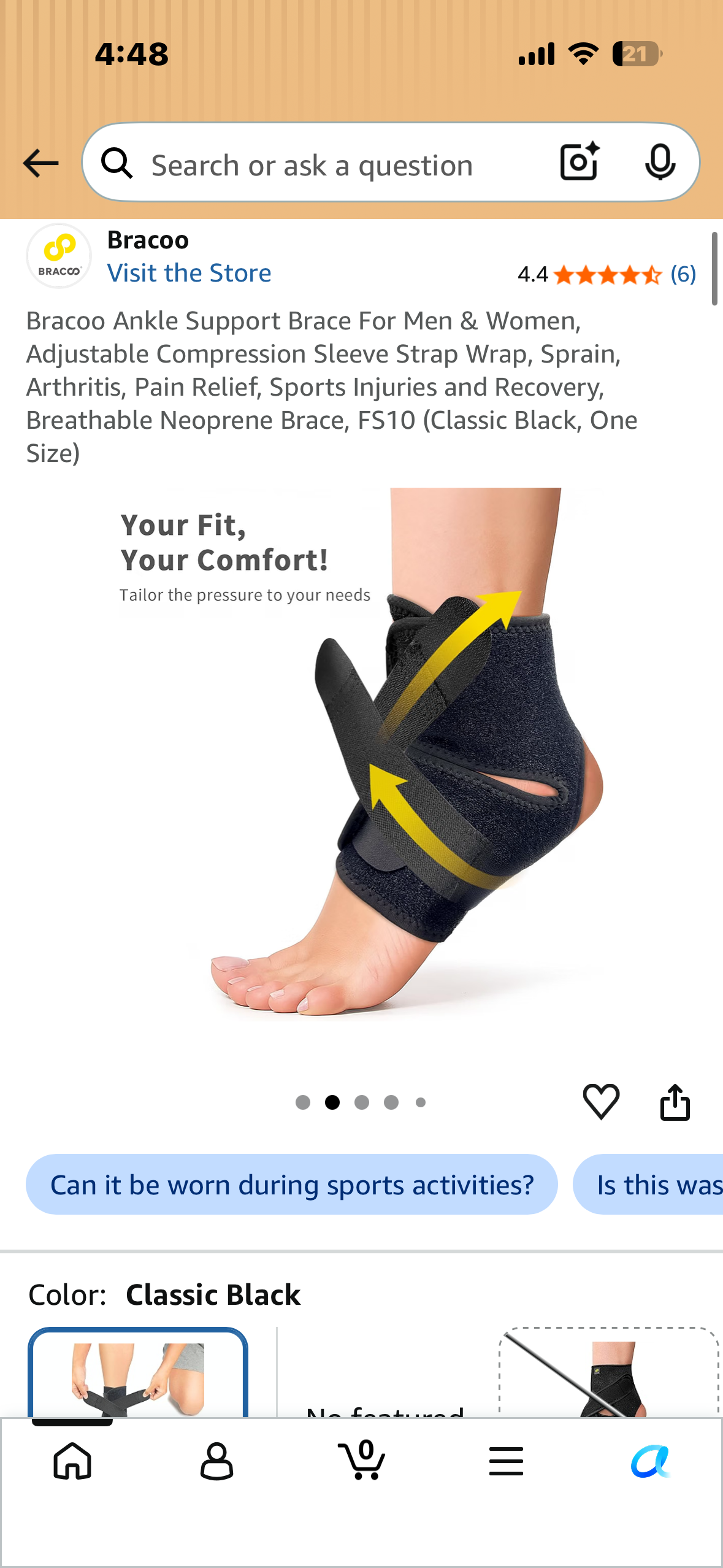Bracoo Ankle Support Brace For Men & Women, Adjustable Compression Sleeve Strap Wrap, Sprain, Arthritis, Pain Relief, Sports Injuries and Recovery, Breathable Neoprene Brace, FS10 (Classic Gray, One Size)