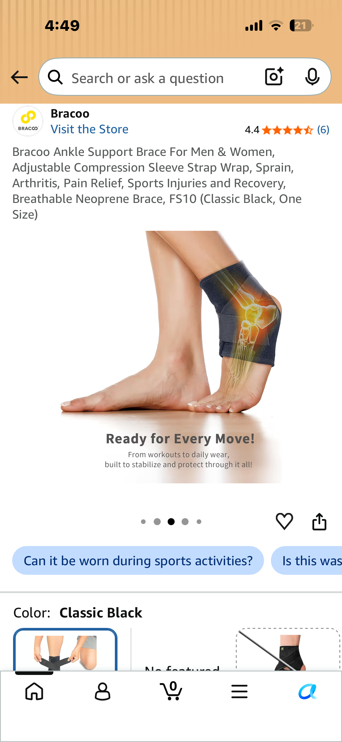 Bracoo Ankle Support Brace For Men & Women, Adjustable Compression Sleeve Strap Wrap, Sprain, Arthritis, Pain Relief, Sports Injuries and Recovery, Breathable Neoprene Brace, FS10 (Classic Gray, One Size)