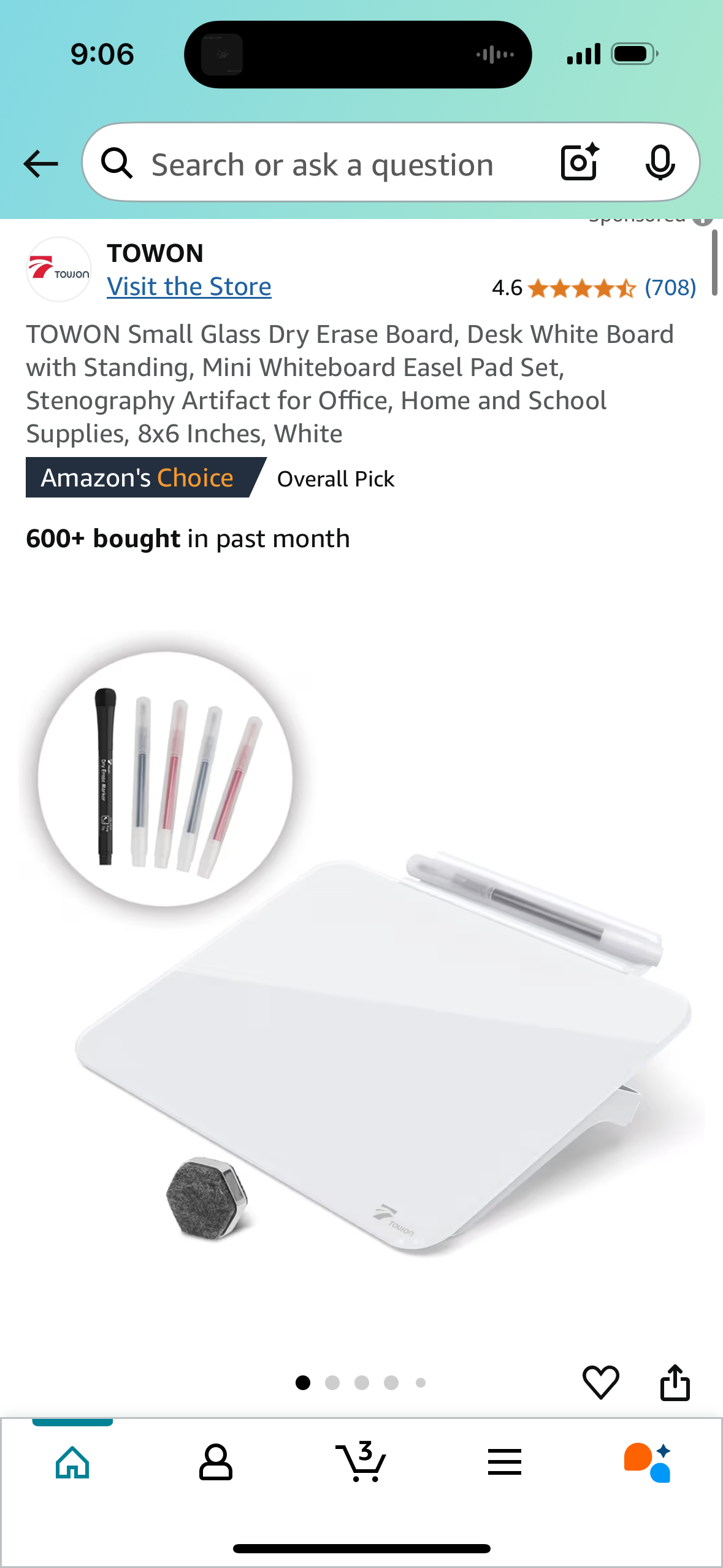 TOWON Small Glass Dry Erase Board, Desk White Board with Standing, Mini Whiteboard Easel Pad Set, Stenography Artifact for Office, Home and School Supplies, 8x6 Inches, White