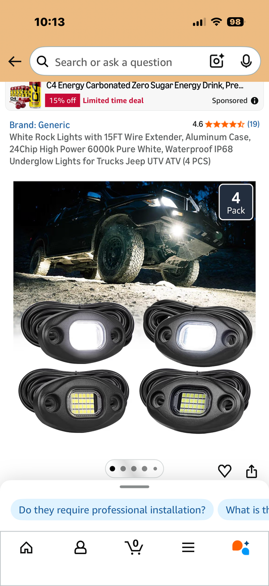 White Rock Lights with 15FT Wire Extender, Aluminum Case, 24Chip High Power 6000k Pure White, Waterproof IP68 Underglow Lights for Trucks Jeep UTV ATV (4 PCS