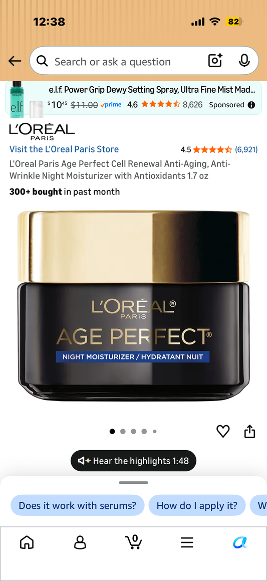 L'Oreal Paris Age Perfect Cell Renewal Anti-Aging, Anti-Wrinkle Night Moisturizer with Antioxidants 1.7 oz