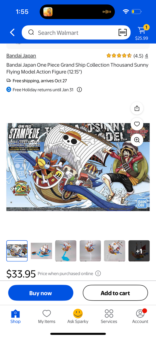 Bandai Japan One Piece Grand Ship Collection Thousand Sunny Flying Model Action Figure (12.15")