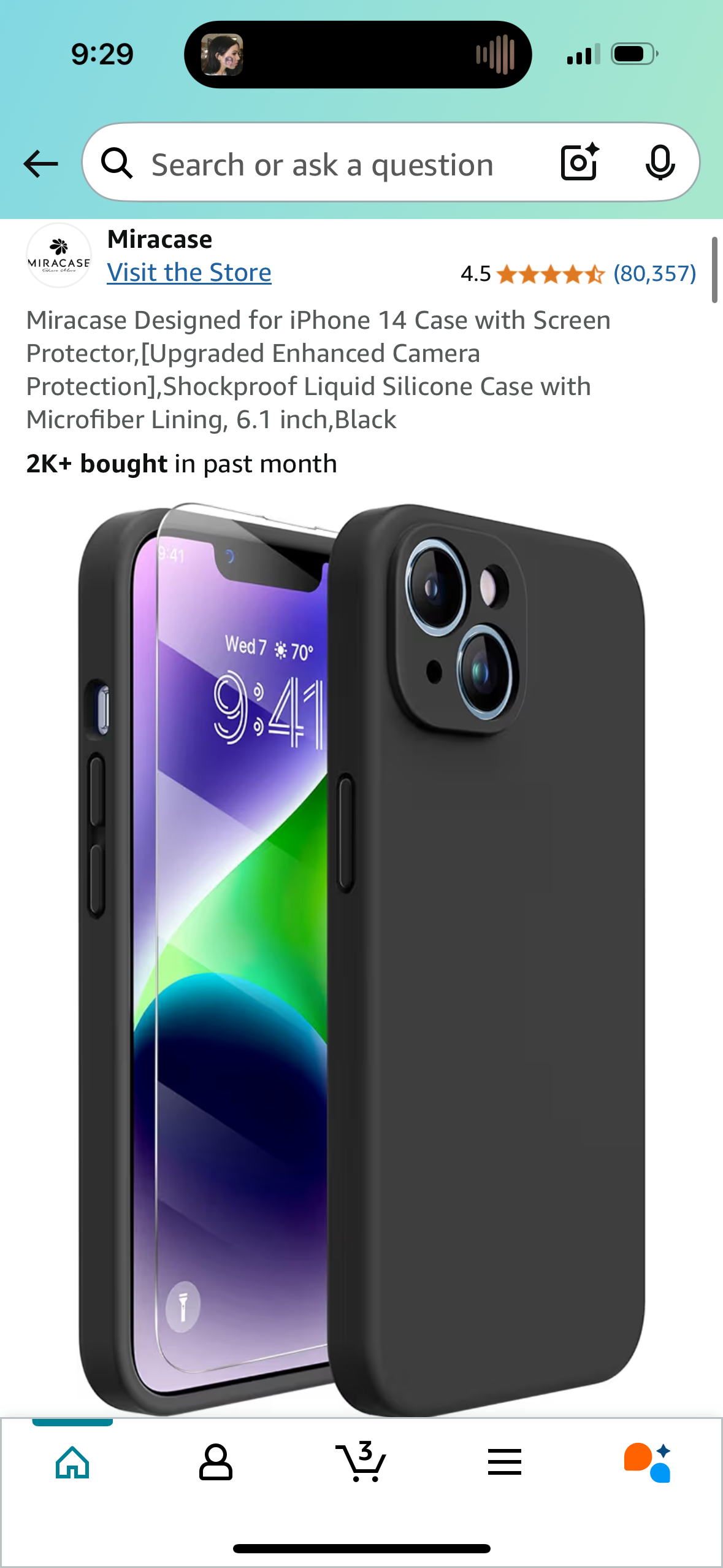 Miracase Designed for iPhone 14 Case with Screen Protector,[Upgraded Enhanced Camera Protection],Shockproof Liquid Silicone Case with Microfiber Lining, 6.1 inch,Black