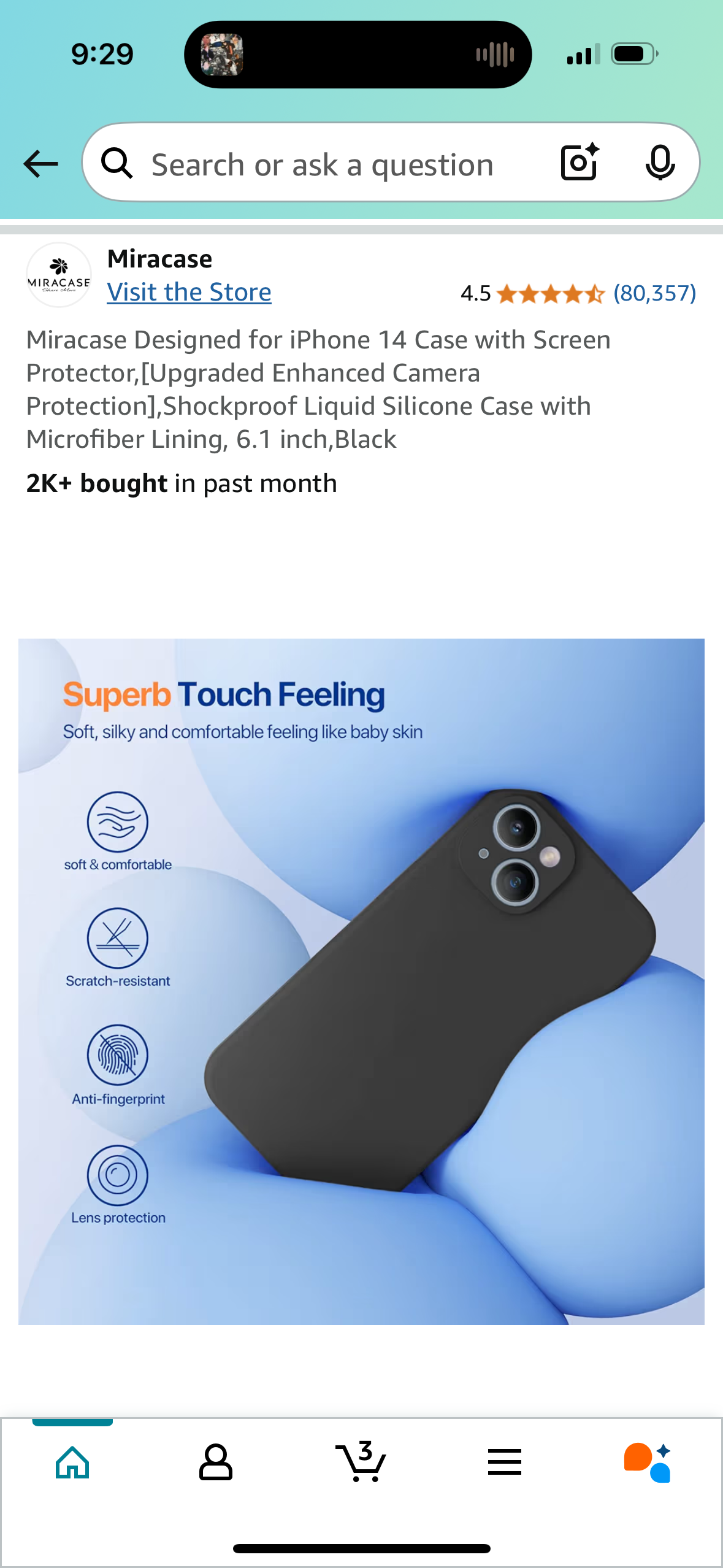 Miracase Designed for iPhone 14 Case with Screen Protector,[Upgraded Enhanced Camera Protection],Shockproof Liquid Silicone Case with Microfiber Lining, 6.1 inch,Black