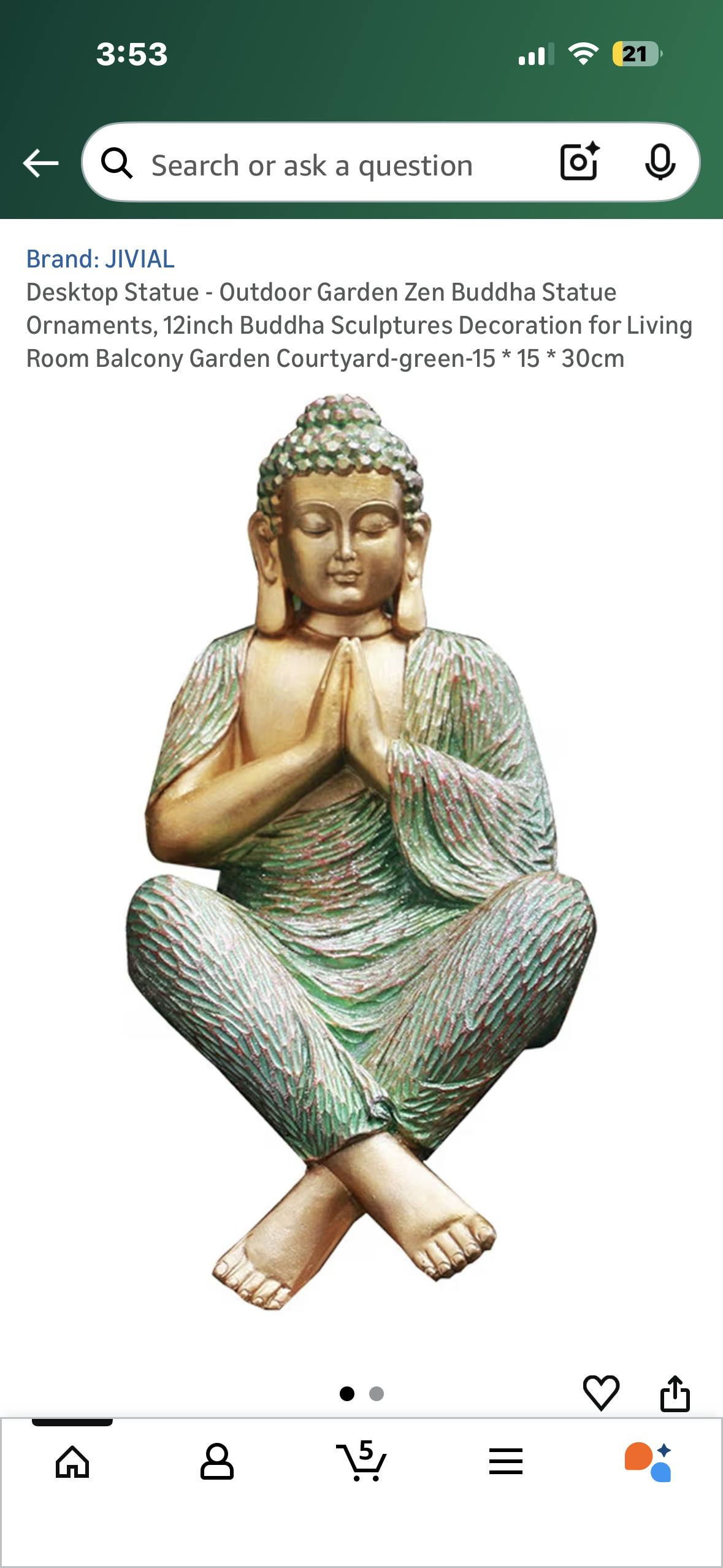 Desktop Statue - Outdoor Garden Zen Buddha Statue Ornaments, 12” Buddha Sculpture for Meditation or Decoration,  green, 12” Tall