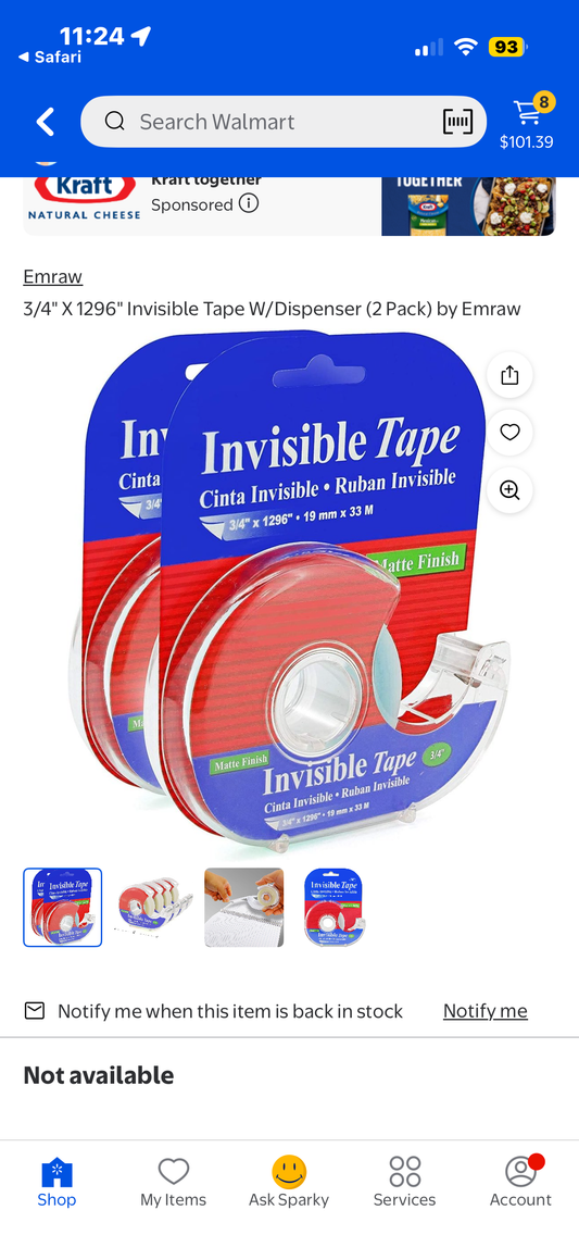 Invisible Tape with Dispenser 3/4" X 1296" Rolls with Matte Finish Resists Splitting & Tearing Ideal for Office, School, Home Everyday General Purpose use (Pack of 2) - by Emraw
