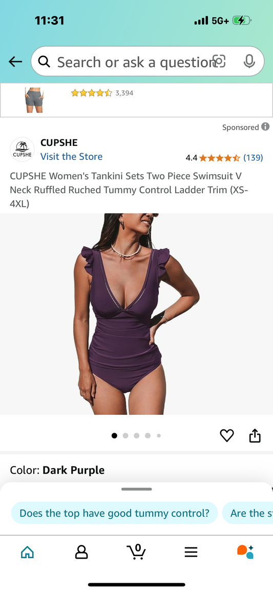CUPSHE Women's Tankini Sets Two Piece Swimsuit V Neck Ruffled Ruched Tummy Control Ladder Trim (4XL)
