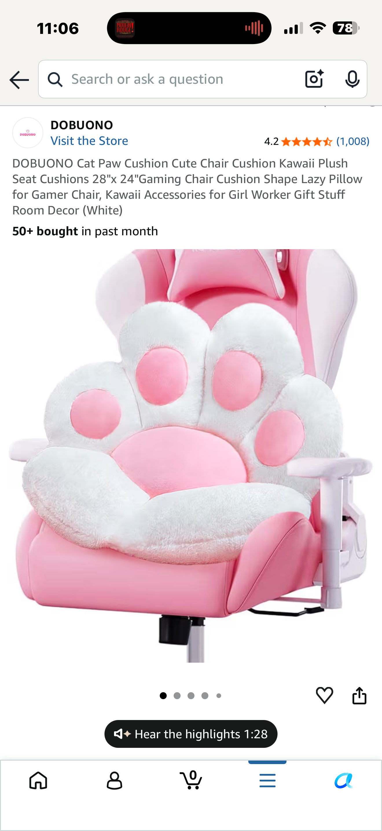 Cat Paw Cushion Cute Chair Cushion Kawaii Plush Seat Cushions 28"x 24"Gaming Chair Cushion Shape Lazy Pillow for Gamer Chair, Kawaii Accessories for Girl Worker Gift Stuff Room Decor (White