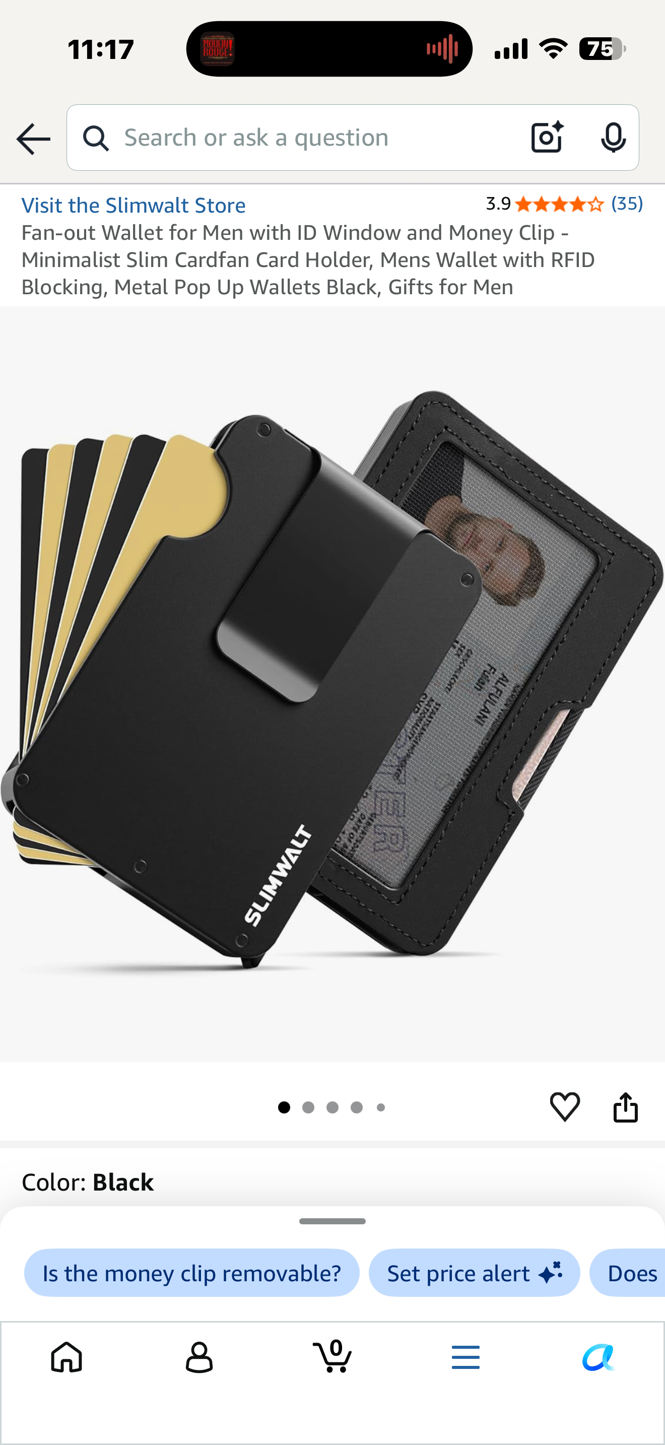 Fan-out Wallet for Men with ID Window and Money Clip - Minimalist Slim Cardfan Card Holder, Mens Wallet with RFID Blocking, Metal Pop Up Wallets Black, Gifts for Men