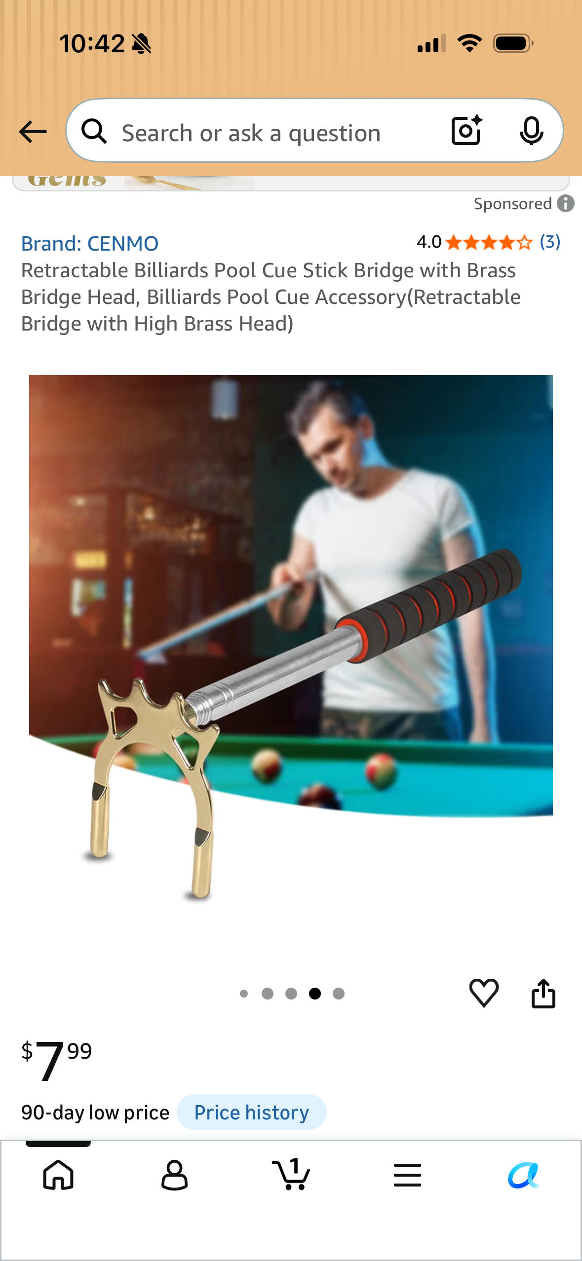 Retractable Billiards Pool Cue Stick Bridge with Brass Bridge Head, Billiards Pool Cue Accessory(Retractable Bridge with High Brass Head)