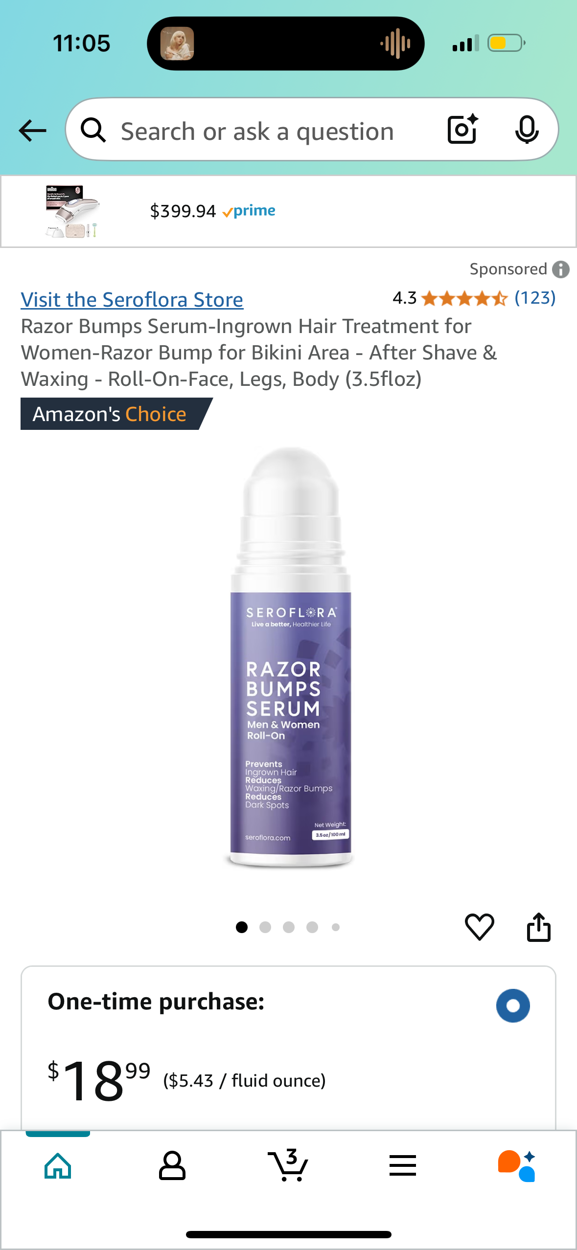 Razor Bumps Serum-Ingrown Hair Treatment for Women-Razor Bump for Bikini Area - After Shave & Waxing - Roll-On-Face, Legs, Body (3.5floz)