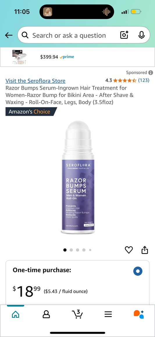 Razor Bumps Serum-Ingrown Hair Treatment for Women-Razor Bump for Bikini Area - After Shave & Waxing - Roll-On-Face, Legs, Body (3.5floz)