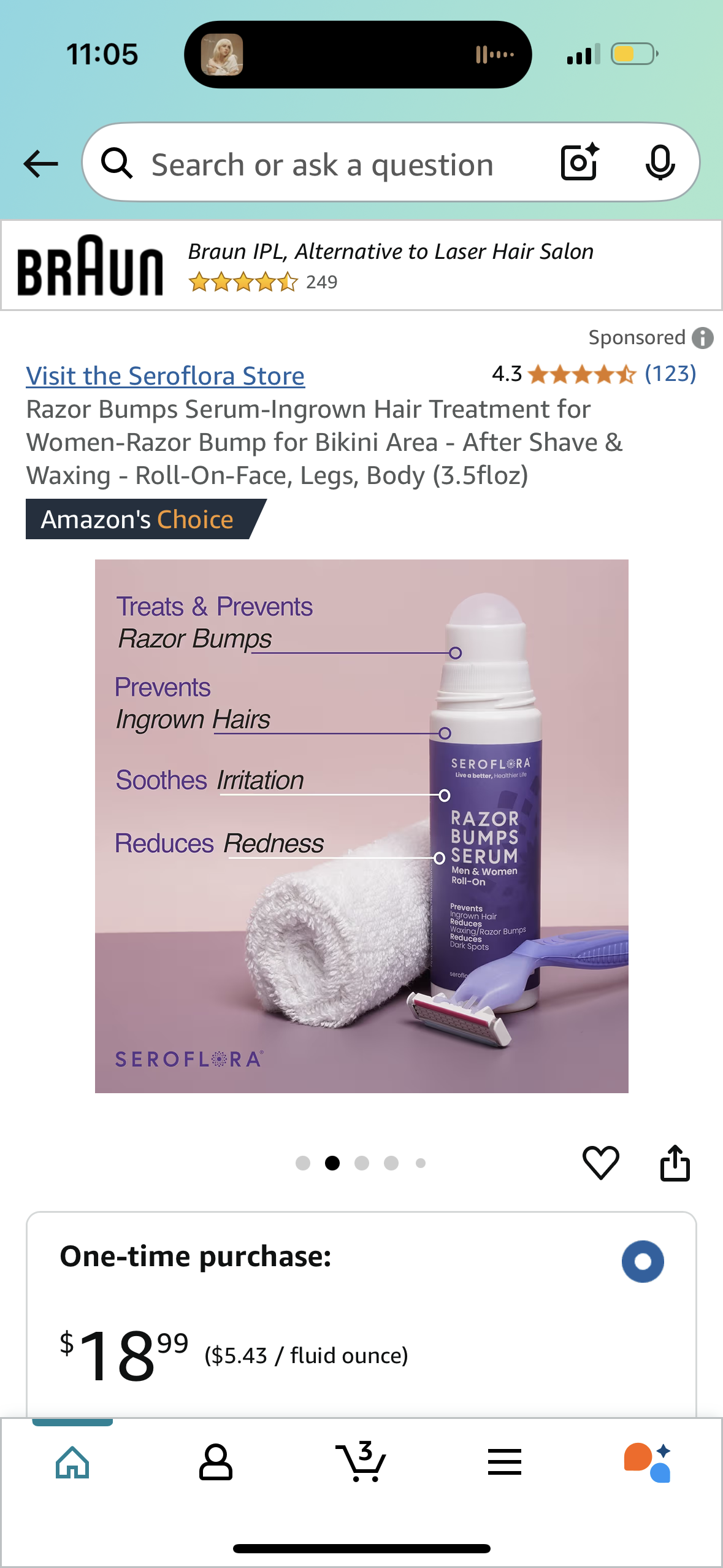 Razor Bumps Serum-Ingrown Hair Treatment for Women-Razor Bump for Bikini Area - After Shave & Waxing - Roll-On-Face, Legs, Body (3.5floz)