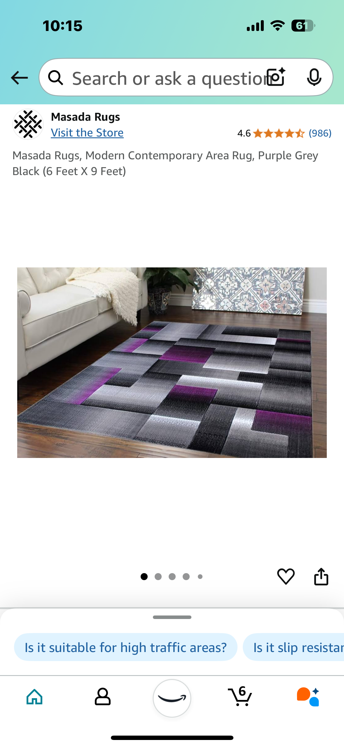 New - Modern Contemporary Area Rug, Purple Grey Black, 6’x9’ (L814)