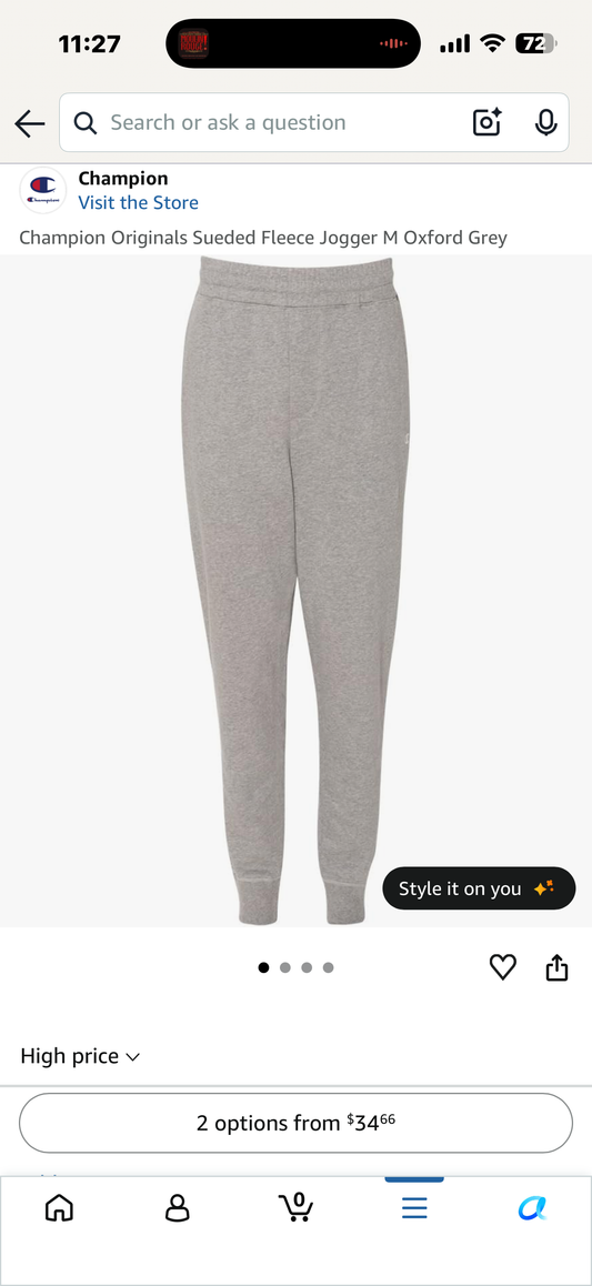 Champion Originals Sueded Fleece Jogger M Oxford Grey(Size Medium)