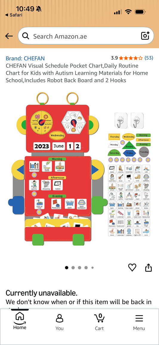 CHEFAN Visual Schedule Pocket Chart,Daily Routine Chart for Kids with Autism Learning Materials for Home School,Includes Robot Back Board and 2 Hooks