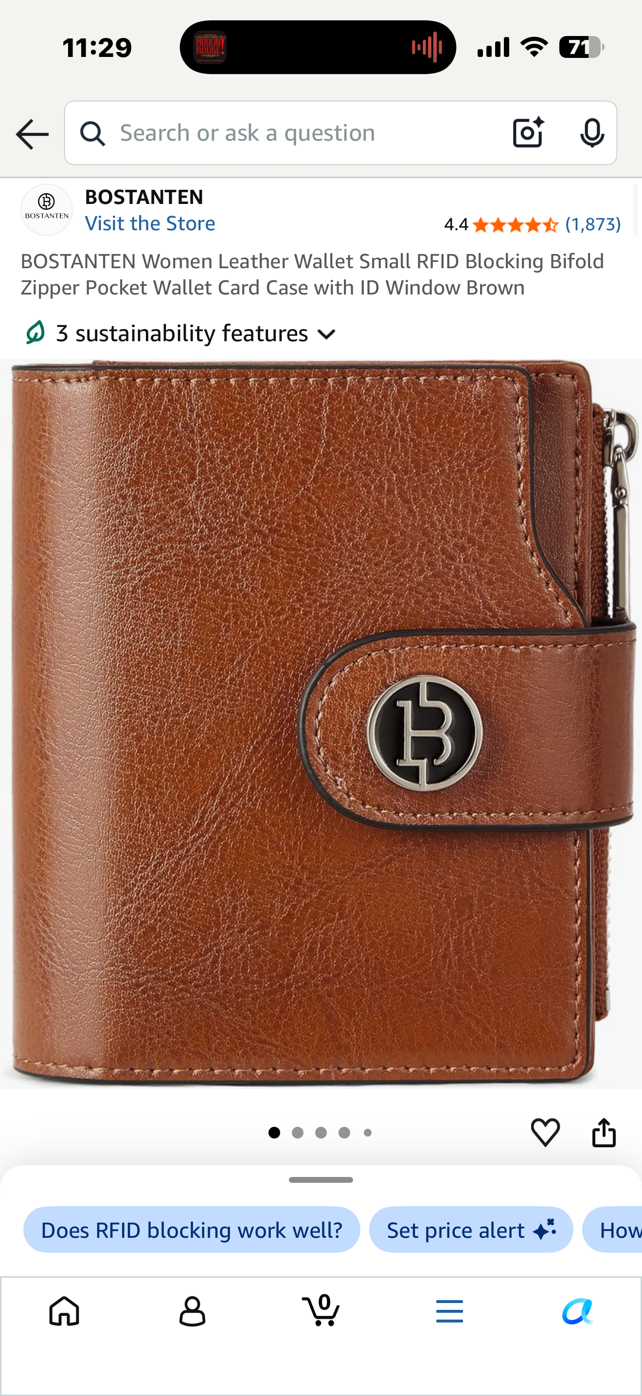 BOSTANTEN Women Leather Wallet Small RFID Blocking Bifold Zipper Pocket Wallet Card Case with ID Window Brown