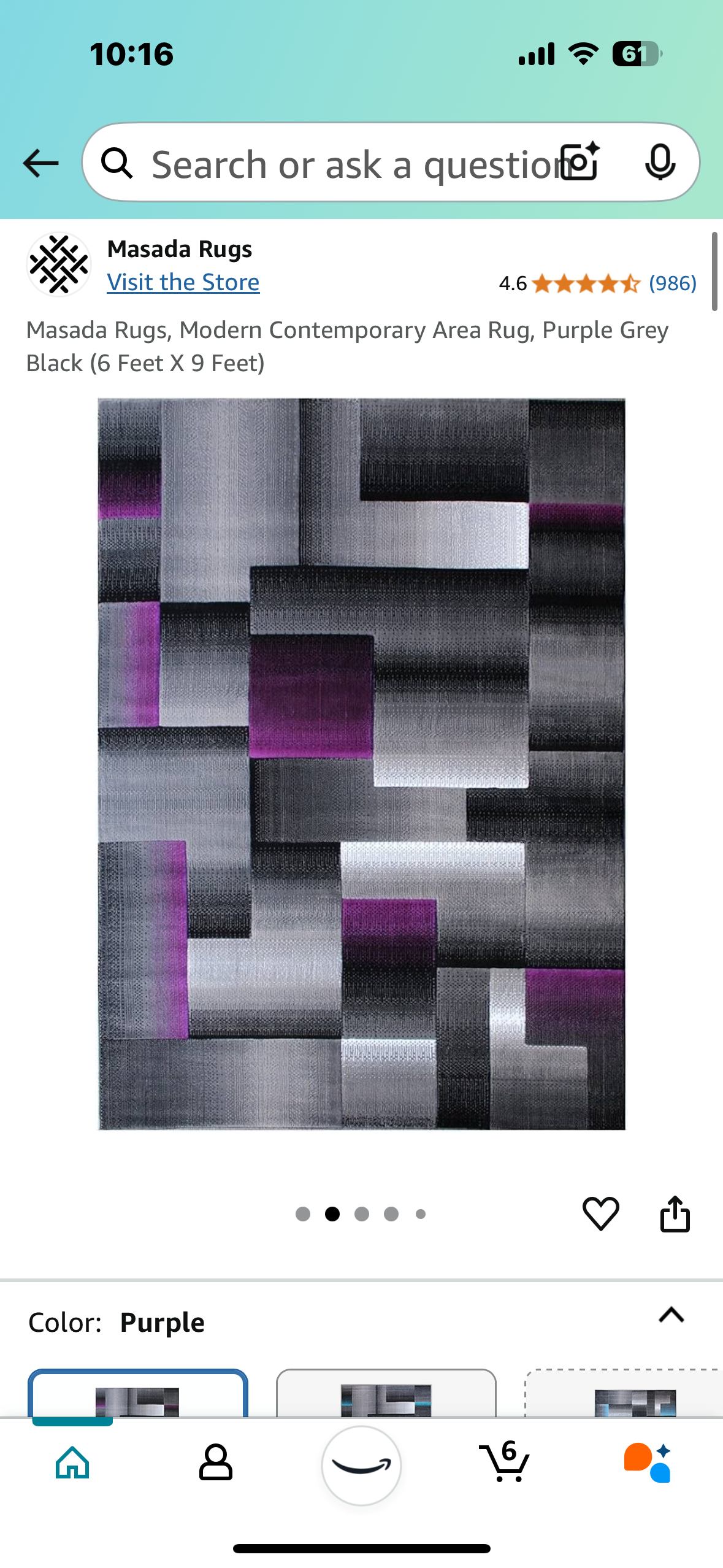 New - Modern Contemporary Area Rug, Purple Grey Black, 6’x9’ (L814)