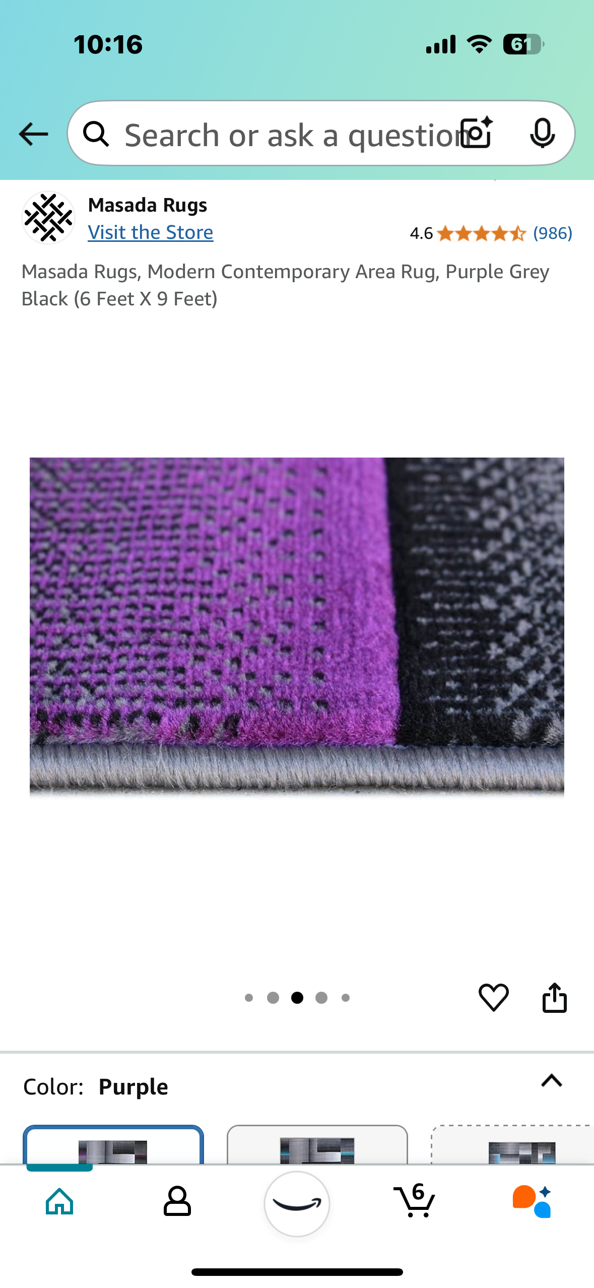 New - Modern Contemporary Area Rug, Purple Grey Black, 6’x9’ (L814)