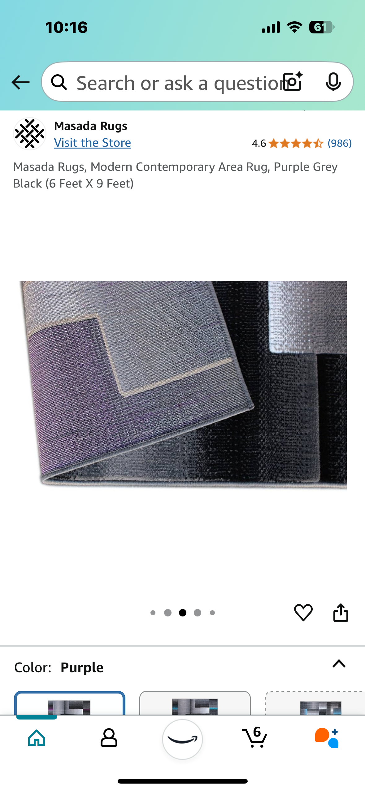 New - Modern Contemporary Area Rug, Purple Grey Black, 6’x9’ (L814)