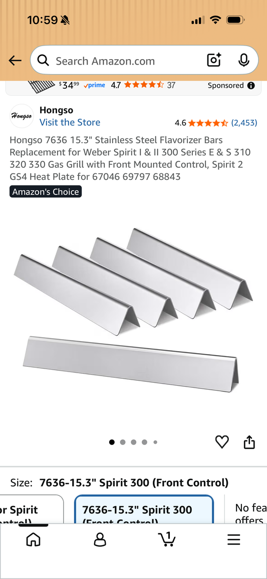 Hongso 7636 15.3" Stainless Steel Flavorizer Bars Replacement for Weber Spirit I & II 300 Series E & S 310 320 330 Gas Grill with Front Mounted Control, Spirit 2 GS4 Heat Plate for 67046 69797 68843