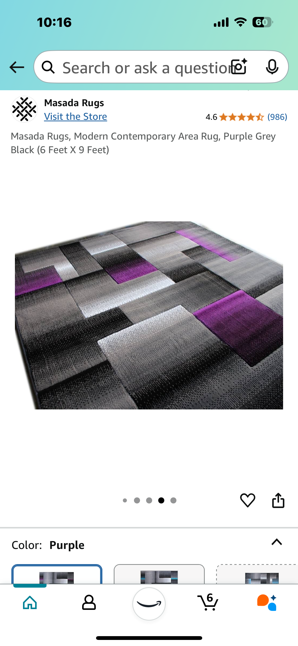 New - Modern Contemporary Area Rug, Purple Grey Black, 6’x9’ (L814)