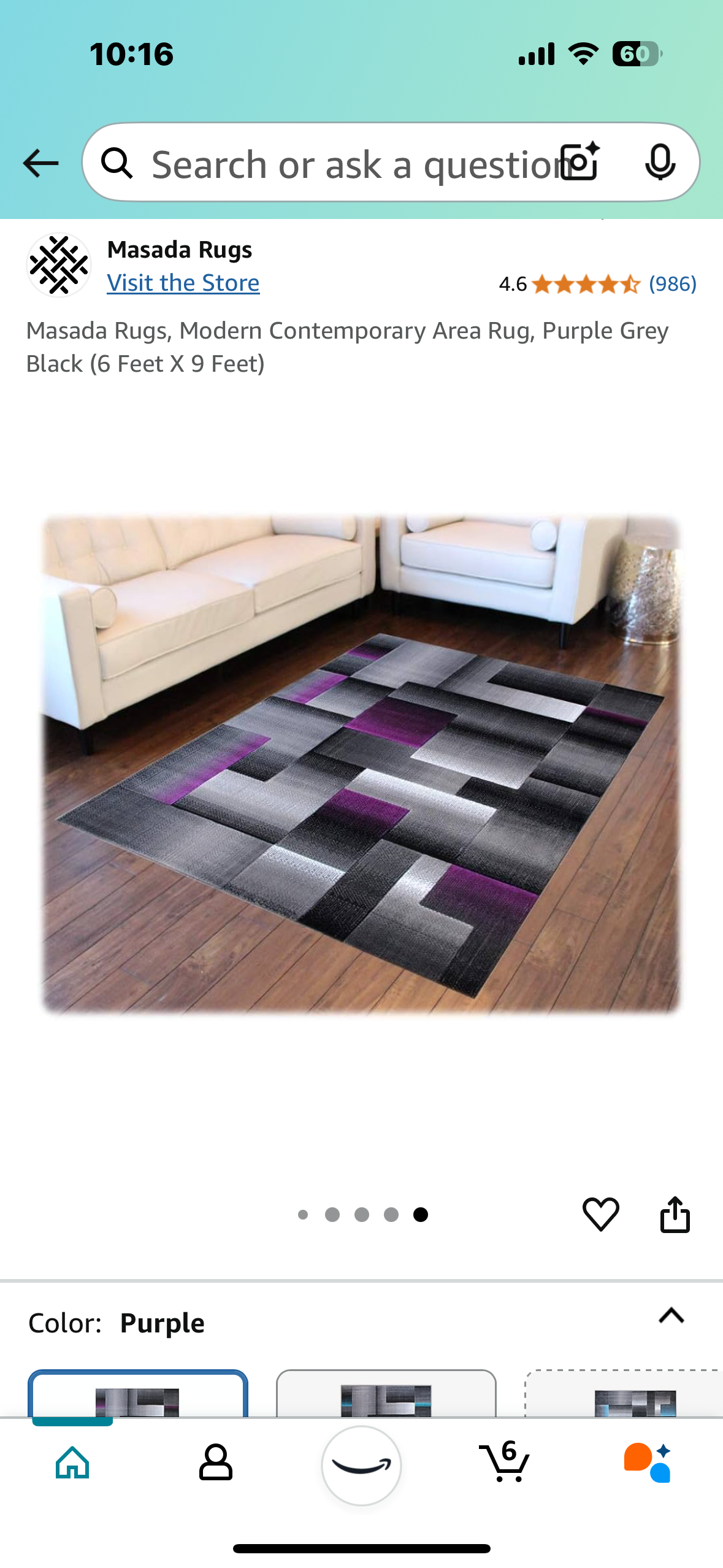 New - Modern Contemporary Area Rug, Purple Grey Black, 6’x9’ (L814)