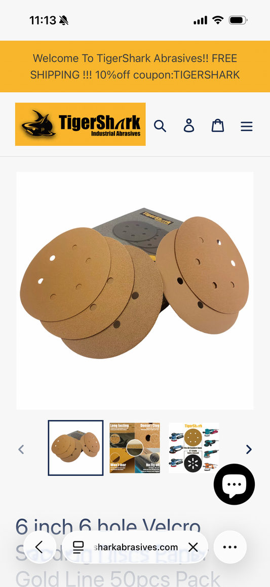 TigerShark 6 Inch 6 Hole Sanding Discs Grit 400 50pcs Pack Special Anti Clog Coating Paper Gold Line Hook and Loop Dustless Random Orbital Sander Paper Very Fine