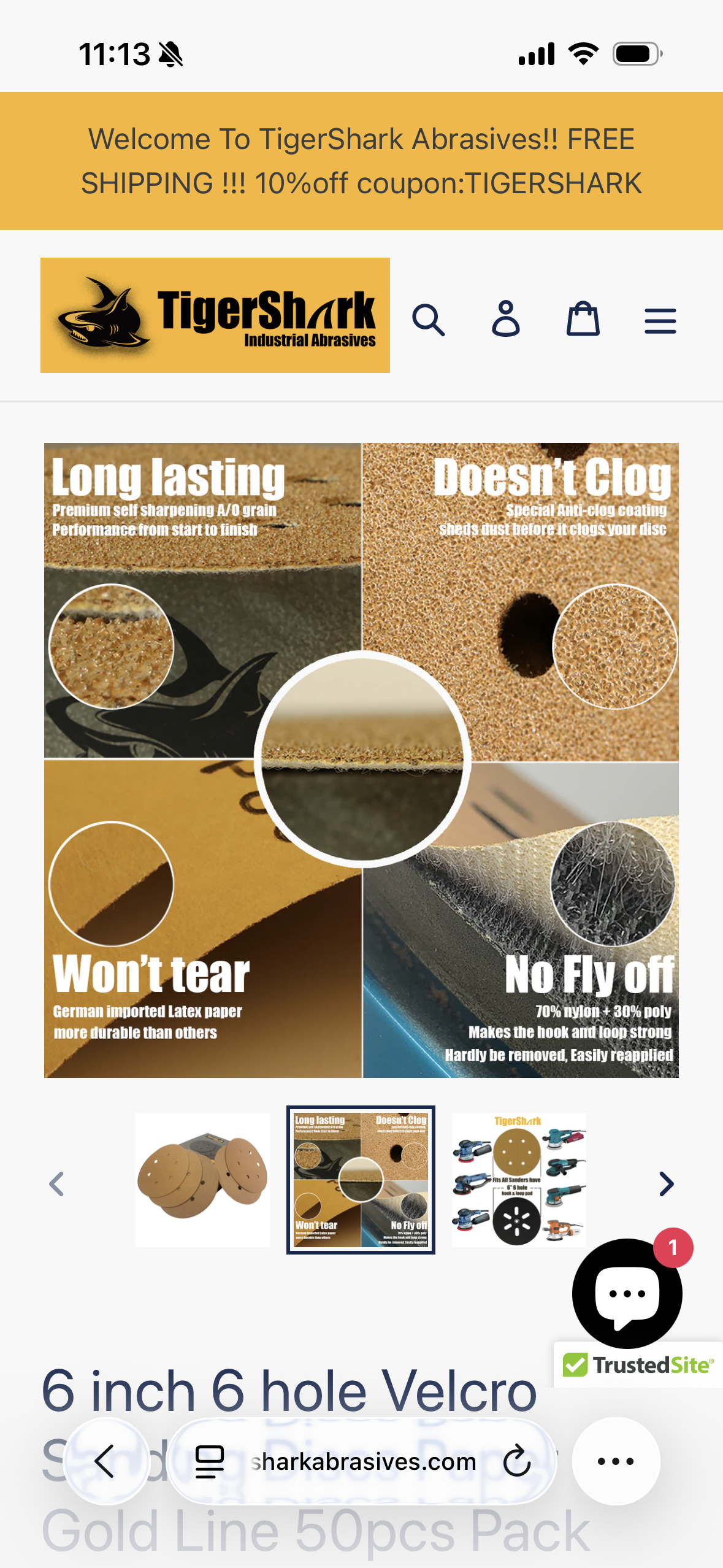 TigerShark 6 Inch 6 Hole Sanding Discs Grit 400 50pcs Pack Special Anti Clog Coating Paper Gold Line Hook and Loop Dustless Random Orbital Sander Paper Very Fine