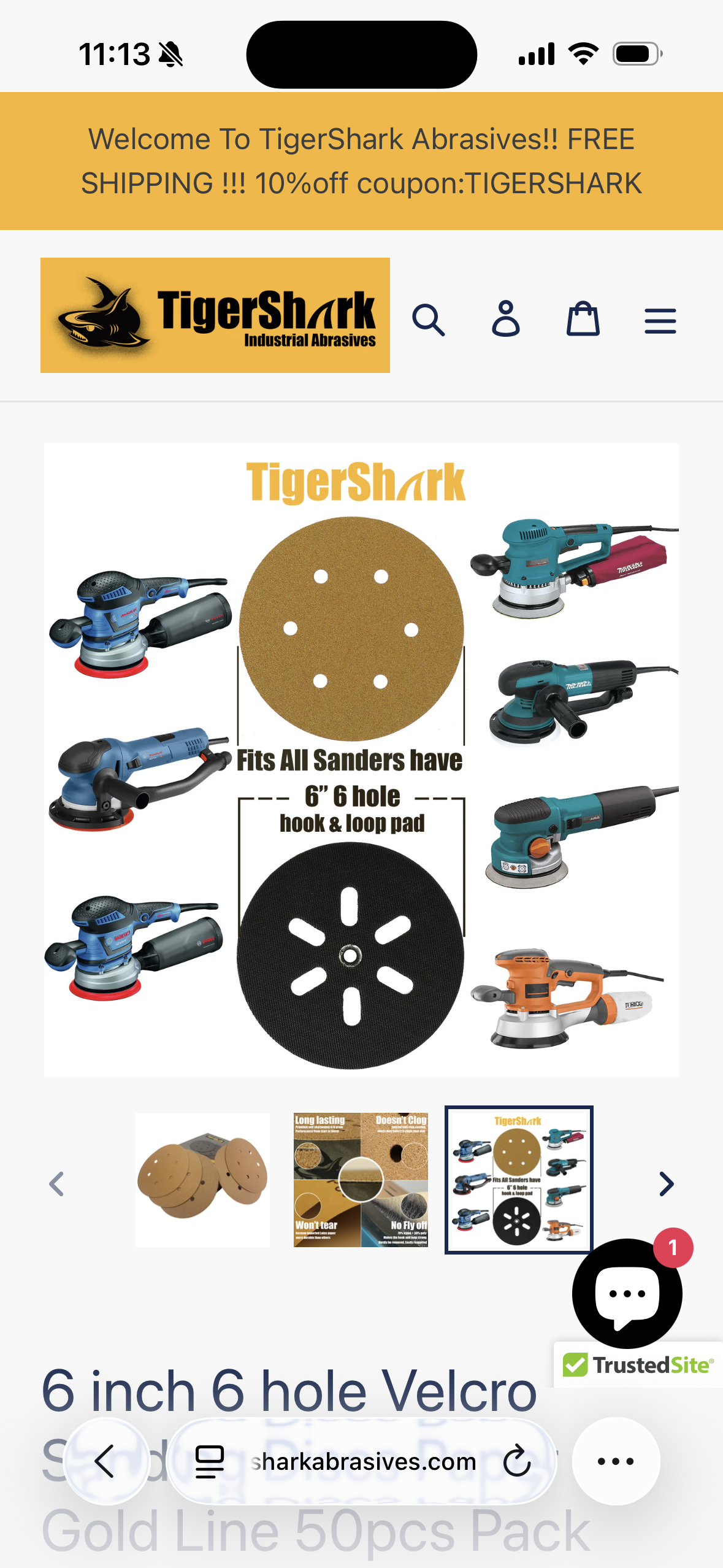 TigerShark 6 Inch 6 Hole Sanding Discs Grit 400 50pcs Pack Special Anti Clog Coating Paper Gold Line Hook and Loop Dustless Random Orbital Sander Paper Very Fine
