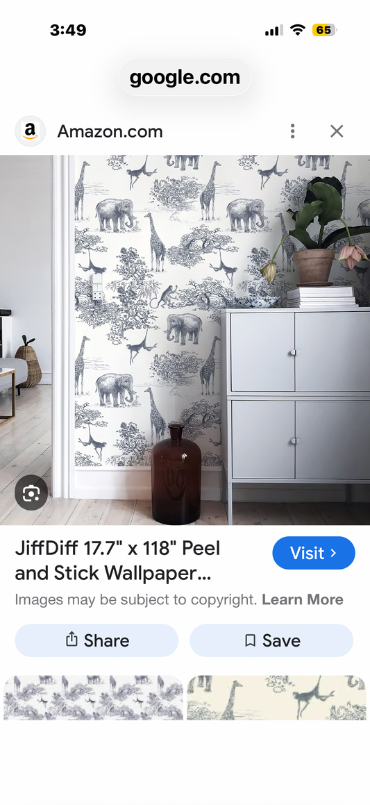 JiffDiff 17.7" x 118" Peel and Stick Wallpaper Giraffe and Elephant Blue White Wallpaper for Kids Room Animal Zoon