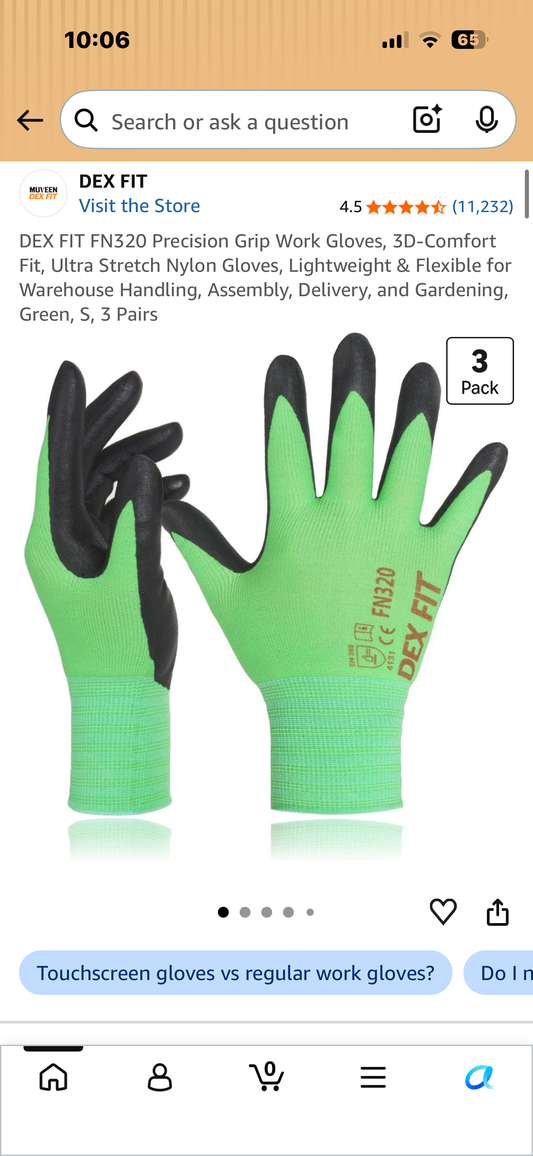 3 pair, Size Small, DEX FIT FN320 Precision Grip Work Gloves