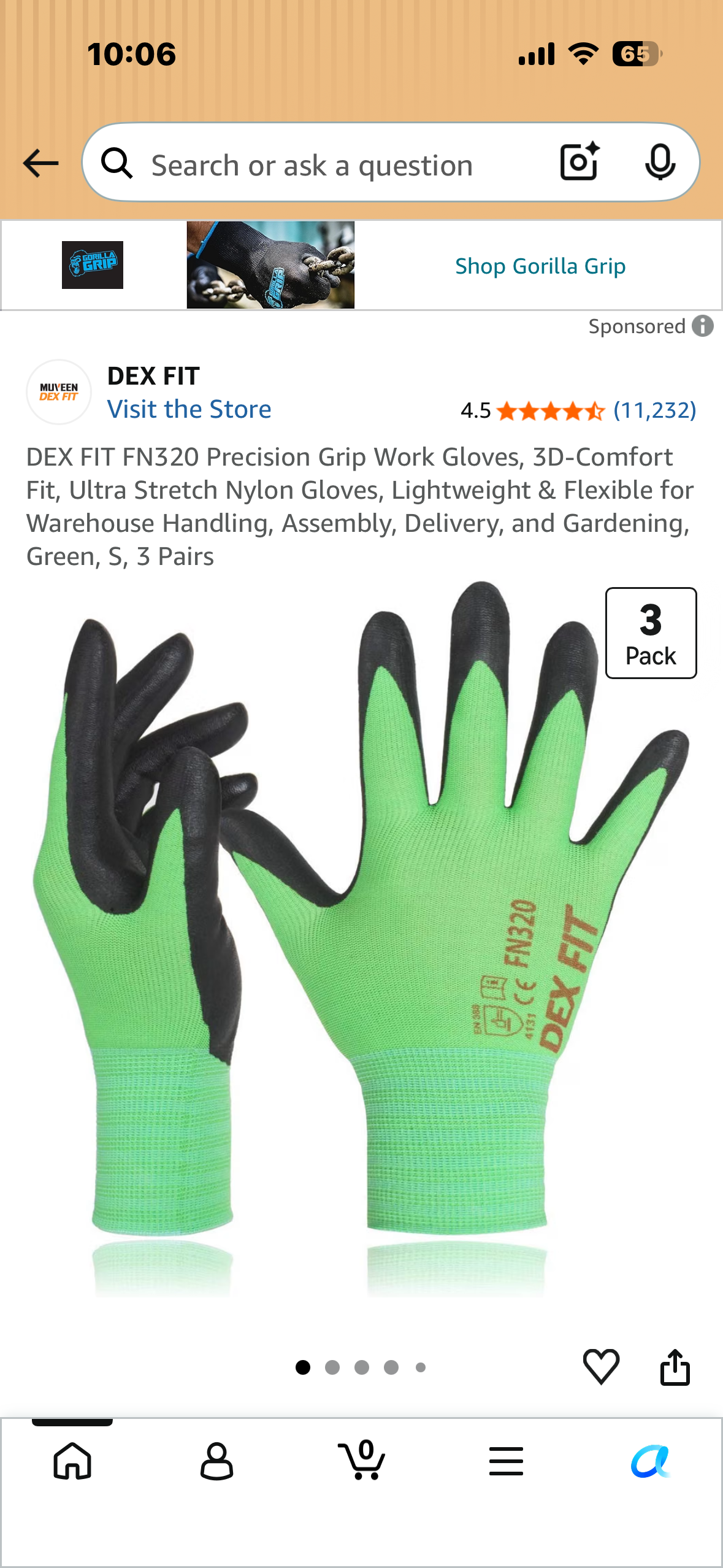 6 PM Door Buster - 3 pair, Size Small, DEX FIT FN320 Precision Grip Work Gloves